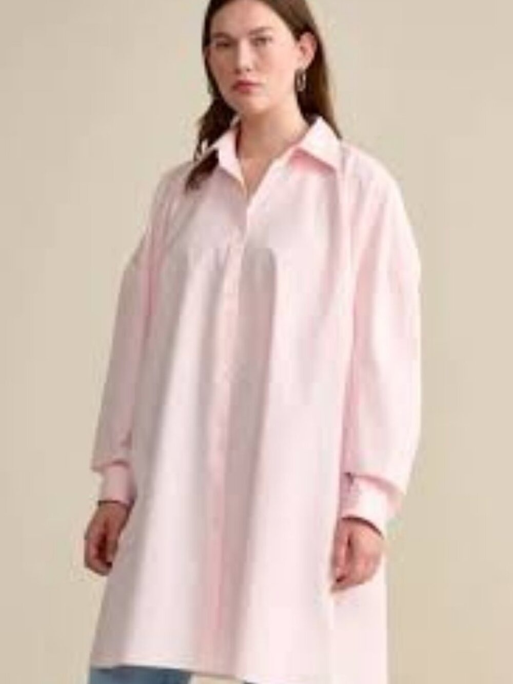 ESKANDAR Oversized Tunic Shirt Pink Cotton Poplin Button Down Lagenlook 0=S/M